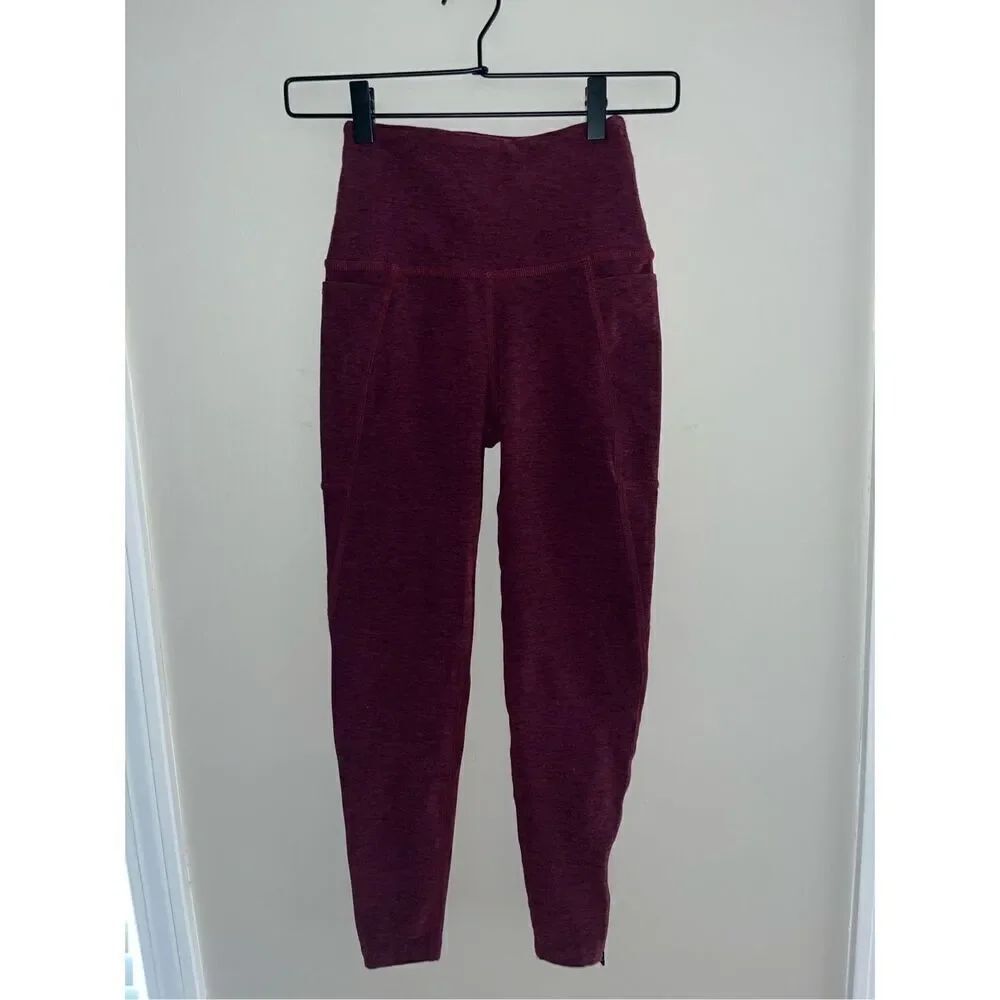 Beyond Yoga Spacedye Zip By Boulevard High Waisted 7/8 Leggings S Maroon